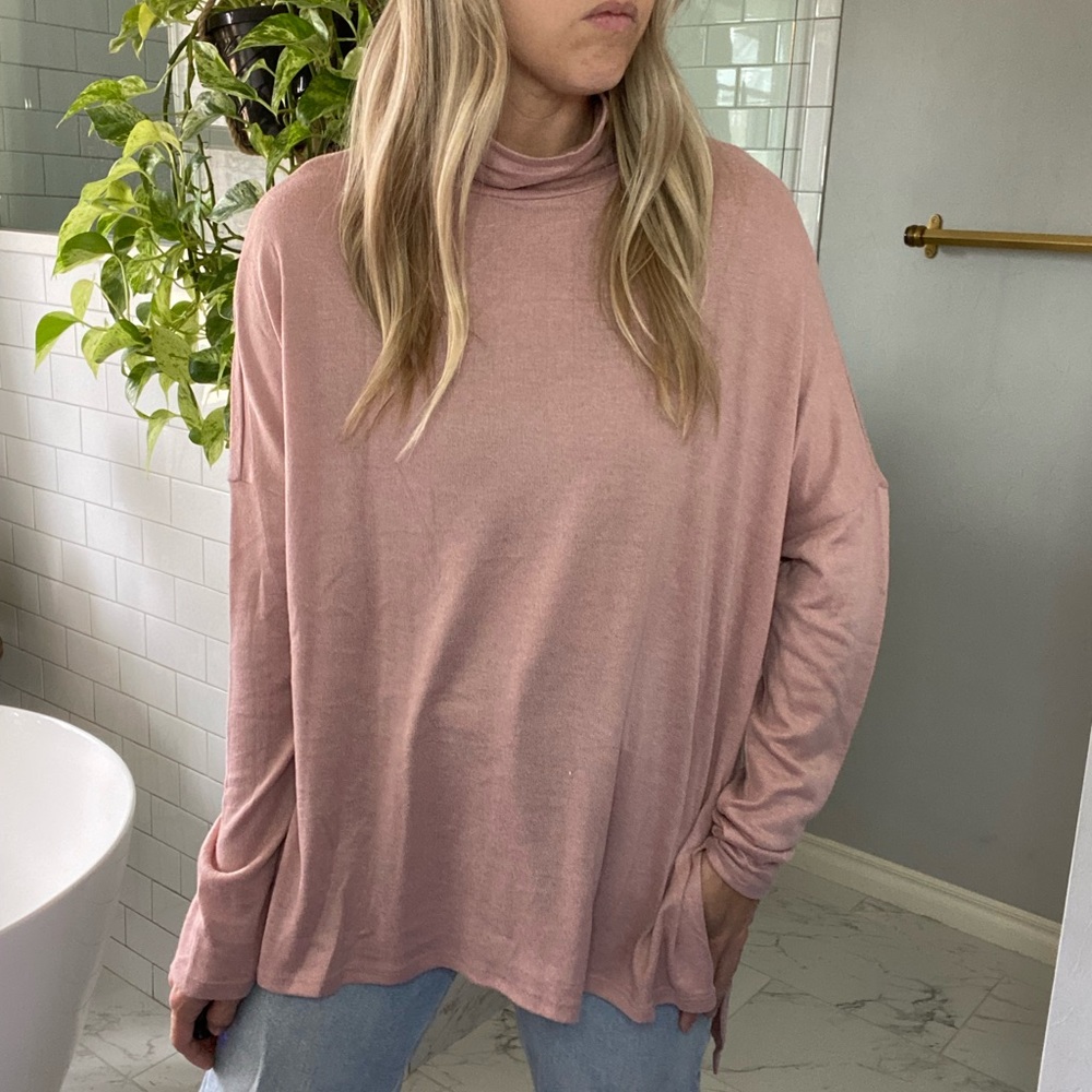 Lucky Brand Mauve Pink Tunic Turtleneck Sweater NWOT
